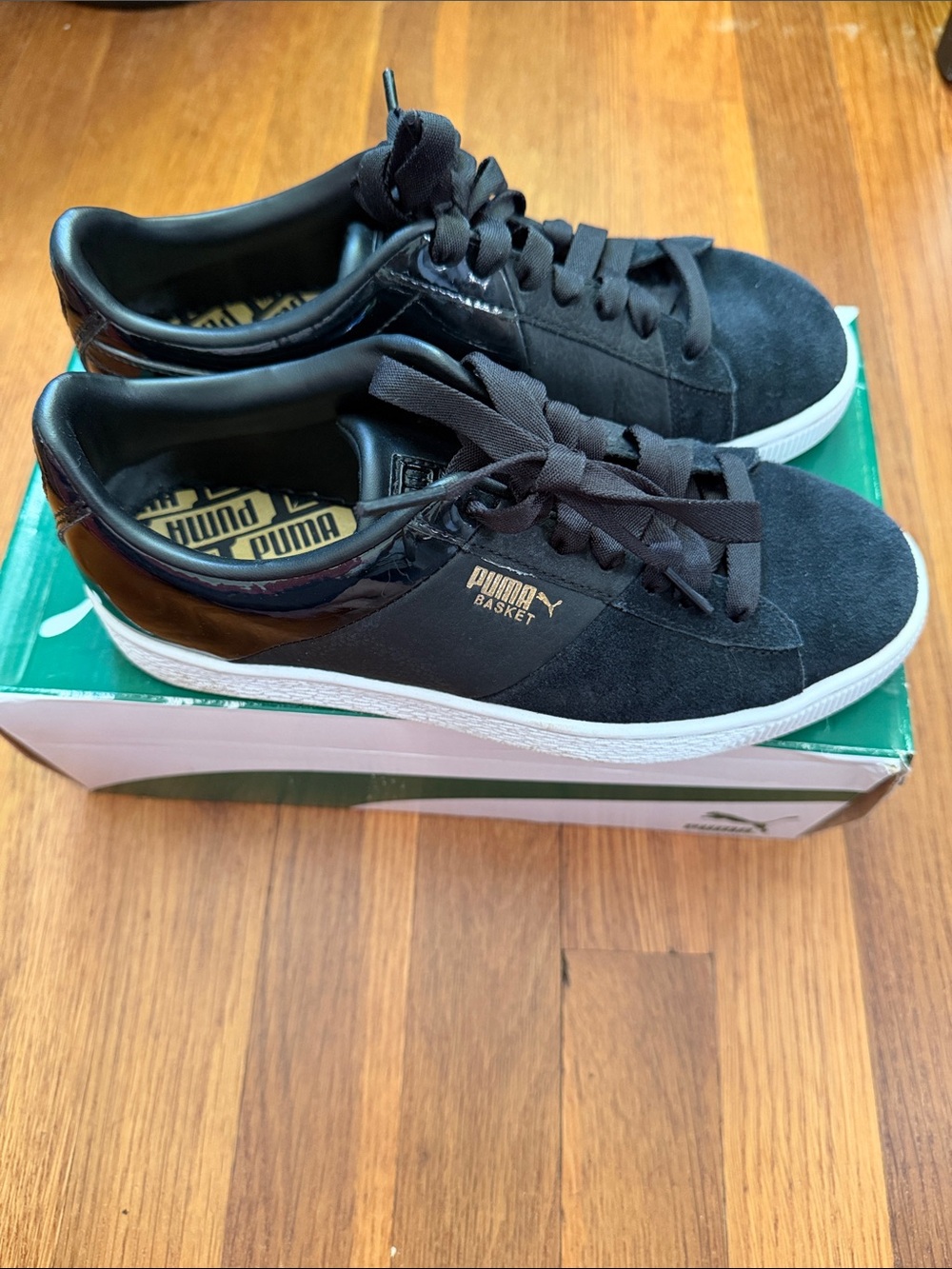 Puma Black Suede Low-Top Sneakers with White Sole